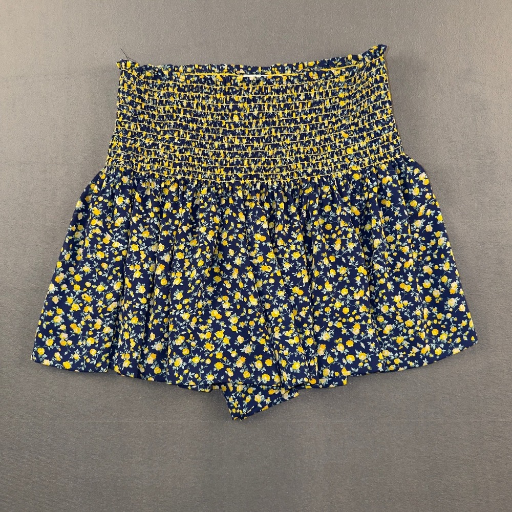 KOCH Erica Skort Navy Blue Yellow Floral Smocked‎ High Waist Viscose Small USA